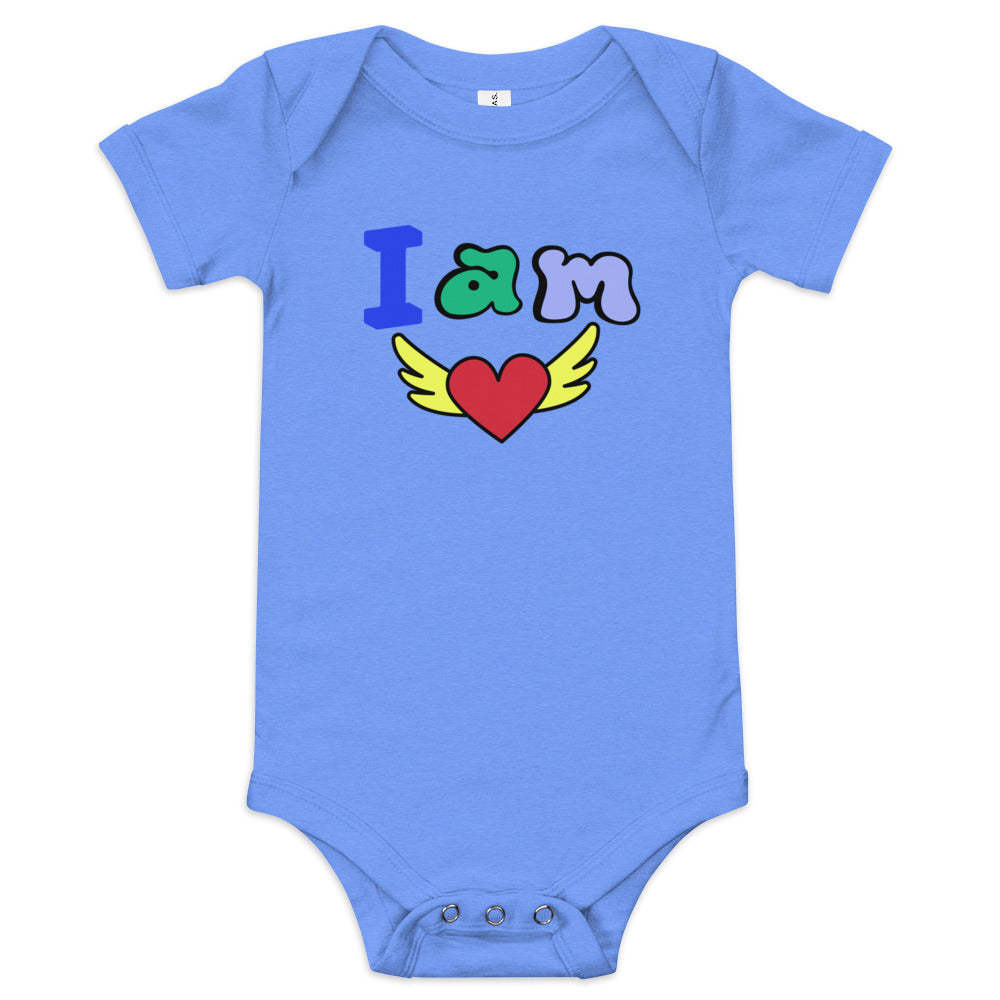 Baby One Piece I Am Love Columbia Blue
