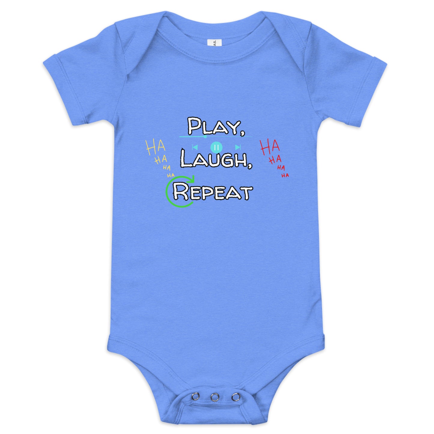 Baby One Piece Play, Laugh, Repeat Columbia Blue Snap Closure