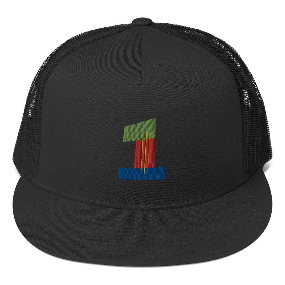 #1 Ball Player Trucker Cap Black