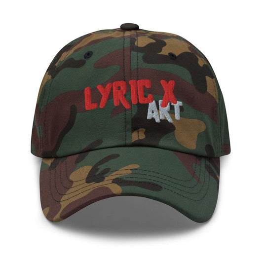 Lyric X Art Logo Red & Silver Dad Hat Green Camo hat