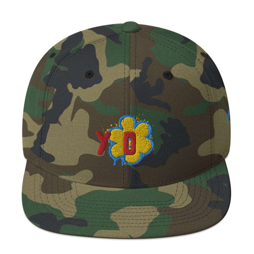 Yo Snapback Hat Green Camo