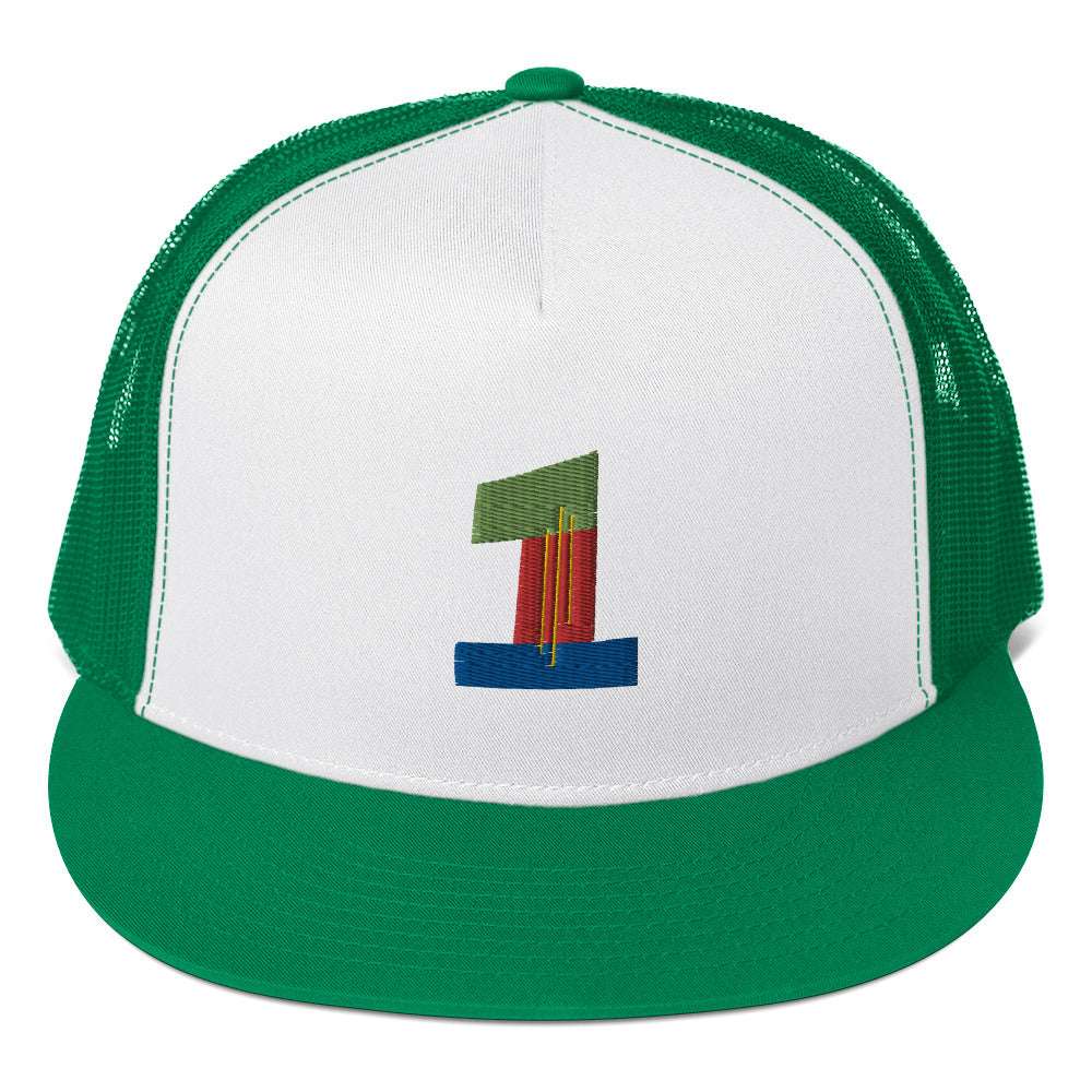 #1 Ball Player Trucker Cap Kelly/ White/ Kelly
