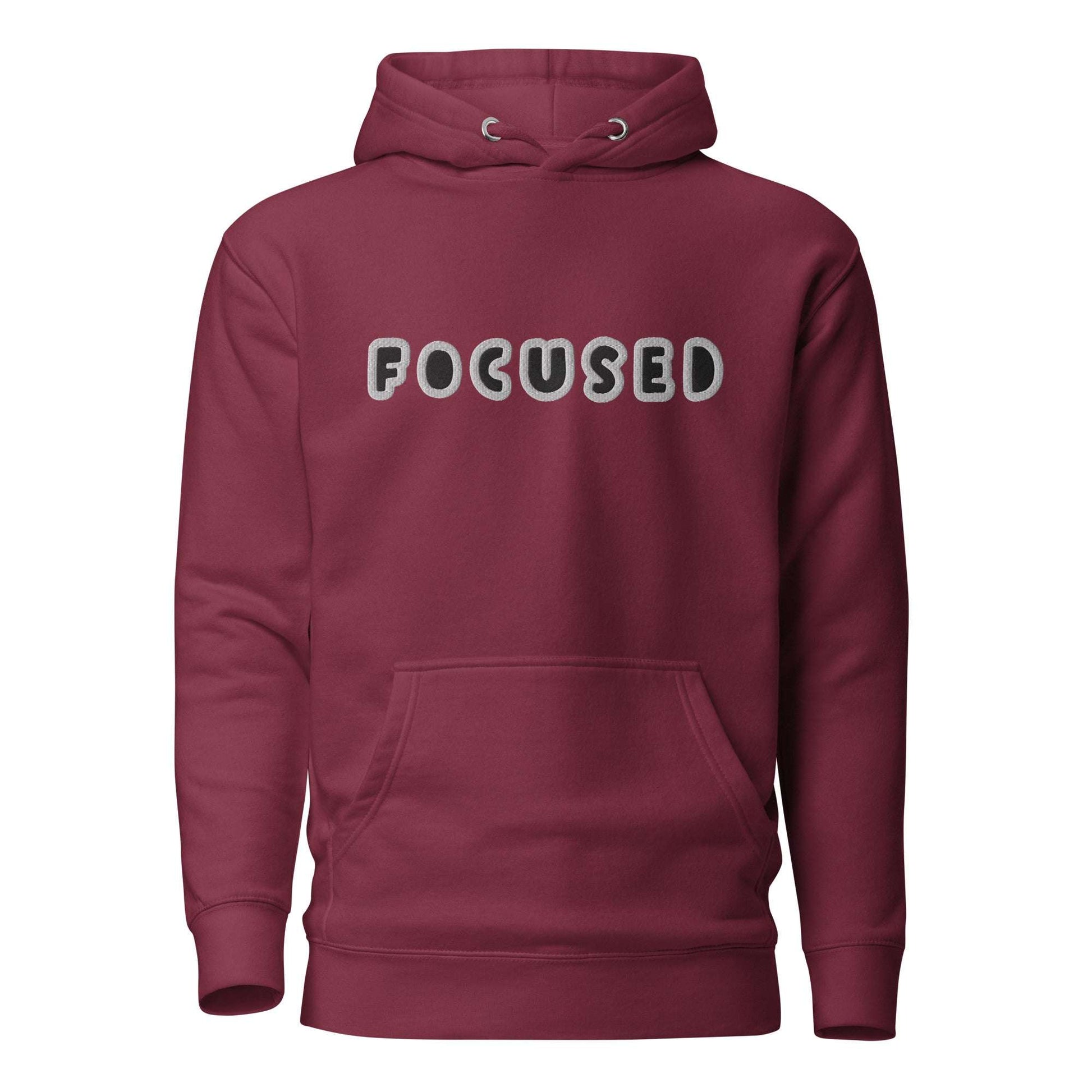 Focused Embroidered Hoodie Maroon / 3XL