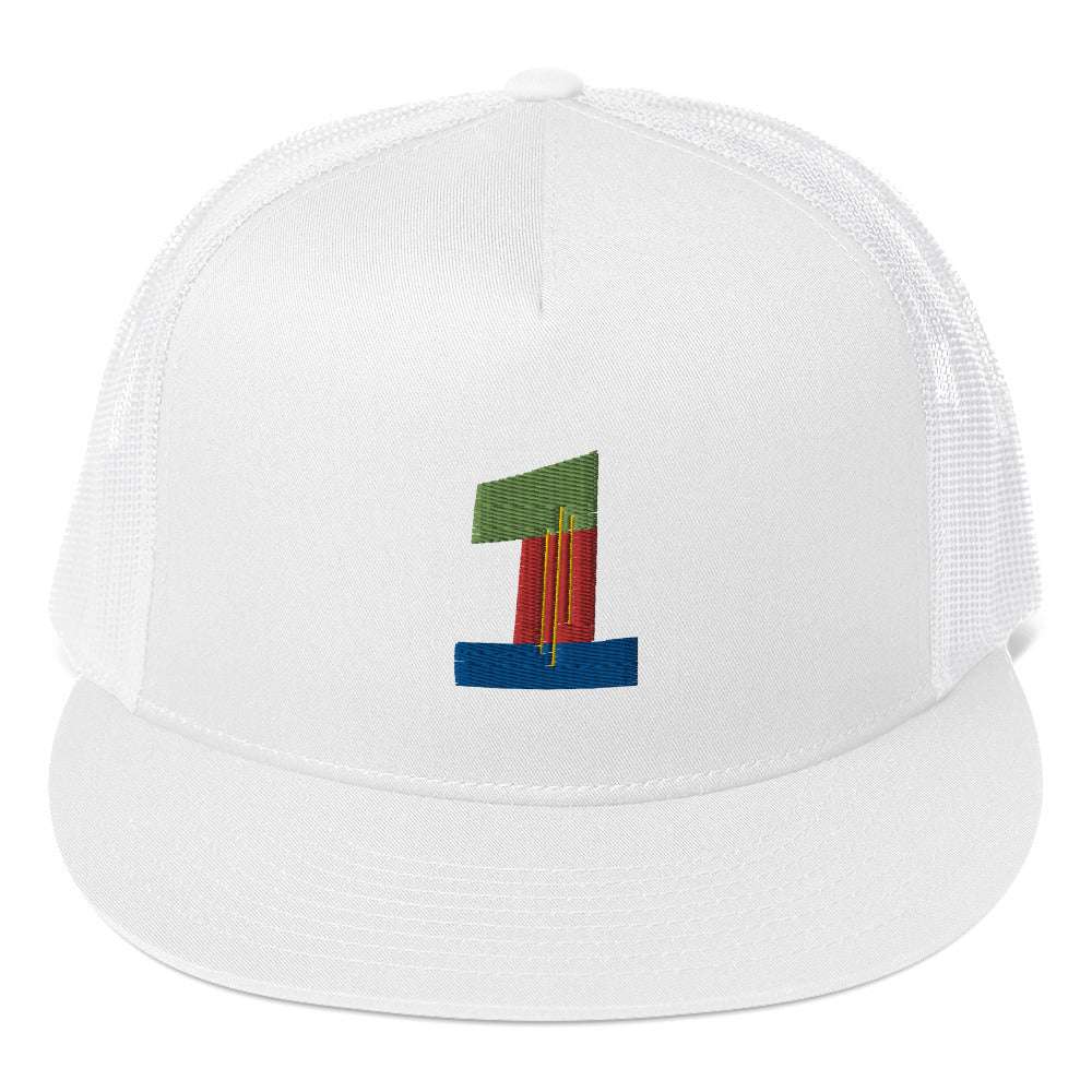 #1 Ball Player Trucker Cap White
