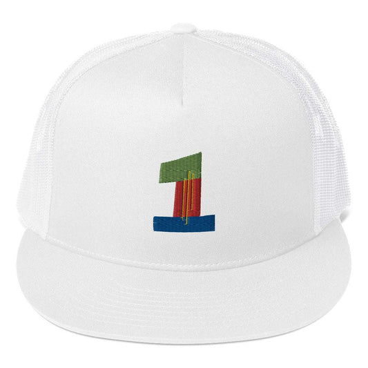 #1 Ball Player Trucker Cap White