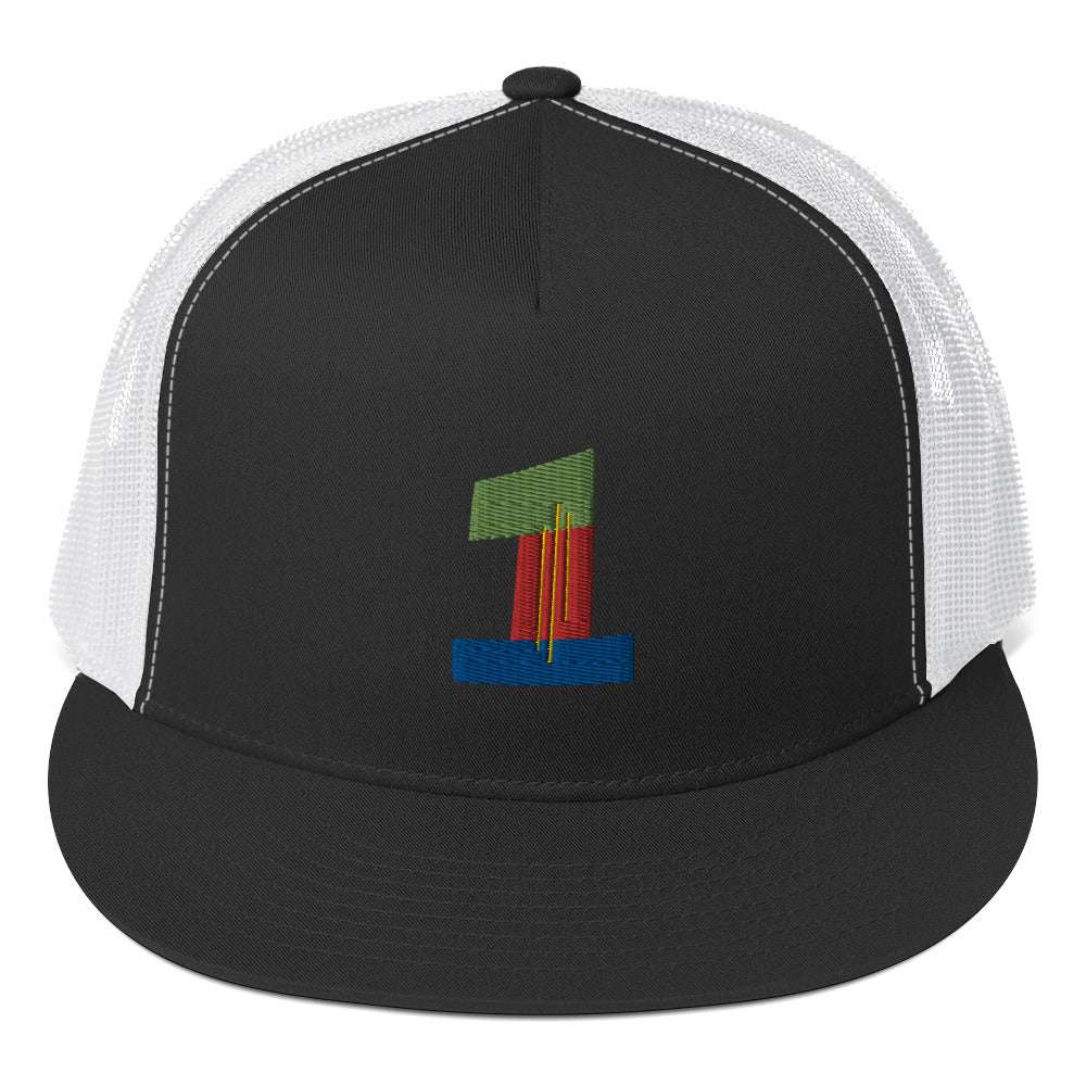 #1 Ball Player Trucker Cap Black/ White