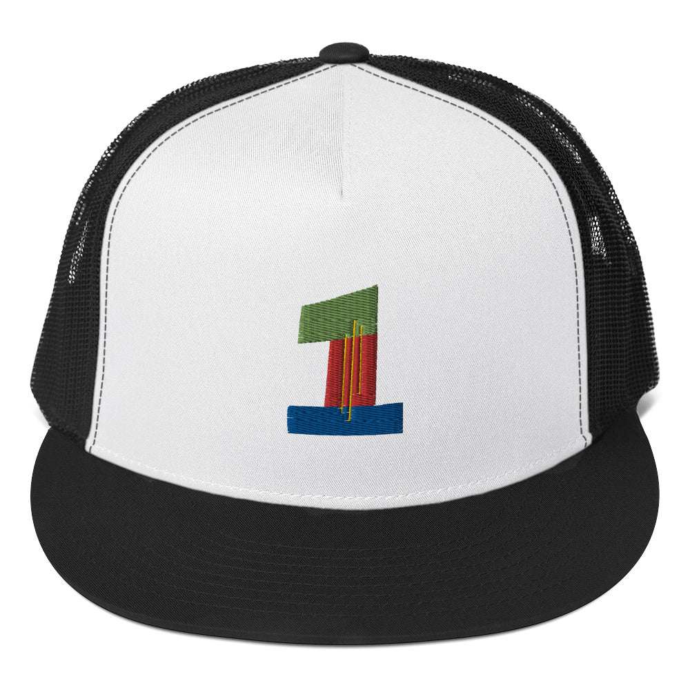 #1 Ball Player Trucker Cap Black/ White/ Black