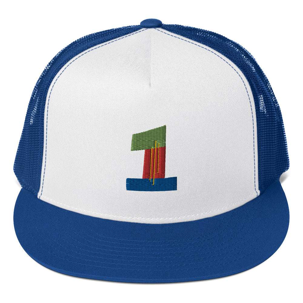 #1 Ball Player Trucker Cap Royal/ White/ Royal